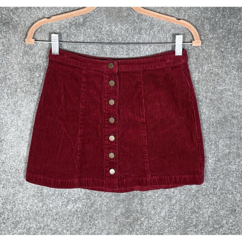 Forever 21 Corduroy Mini Skirt Womens Juniors Size Small Burgundy Red‎ Button Up